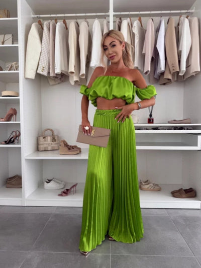 Summer Solid-Color Tube Top Pants Set