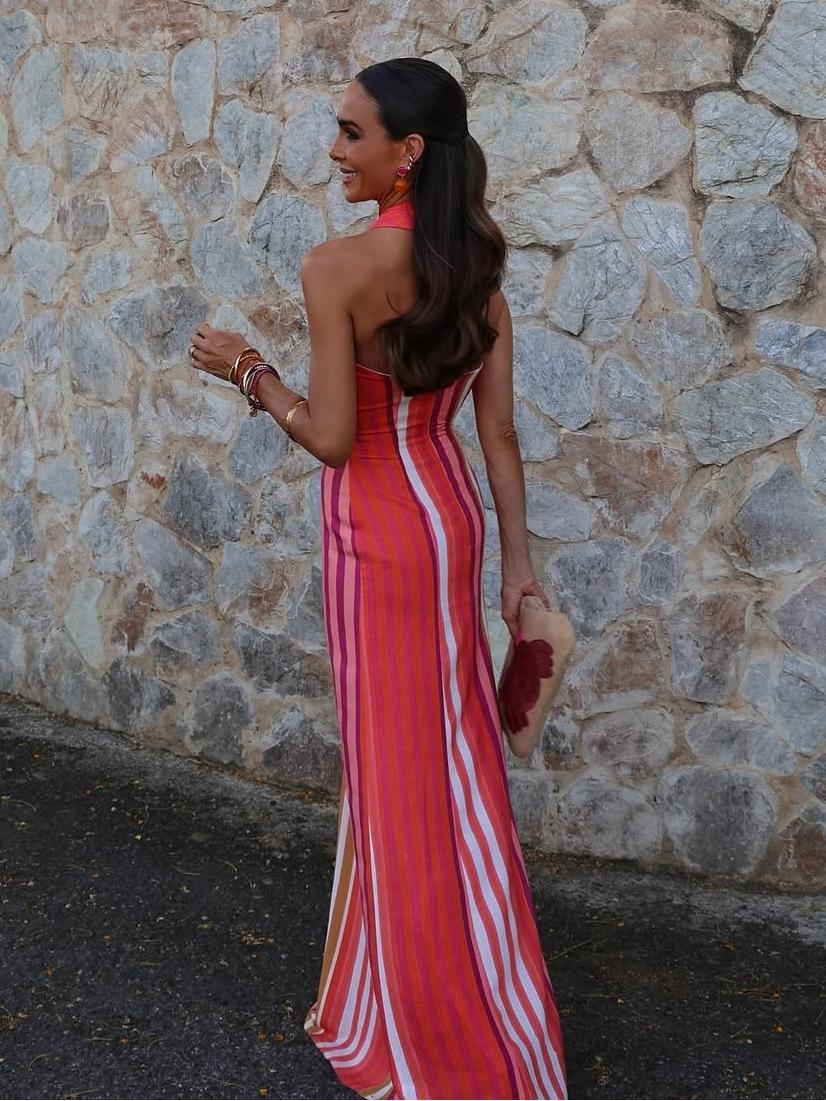 Sunset Samba Cross-Halter Stripe Dress