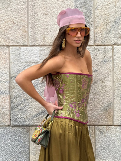 Brocade Corset & Satin Harem Pants Set