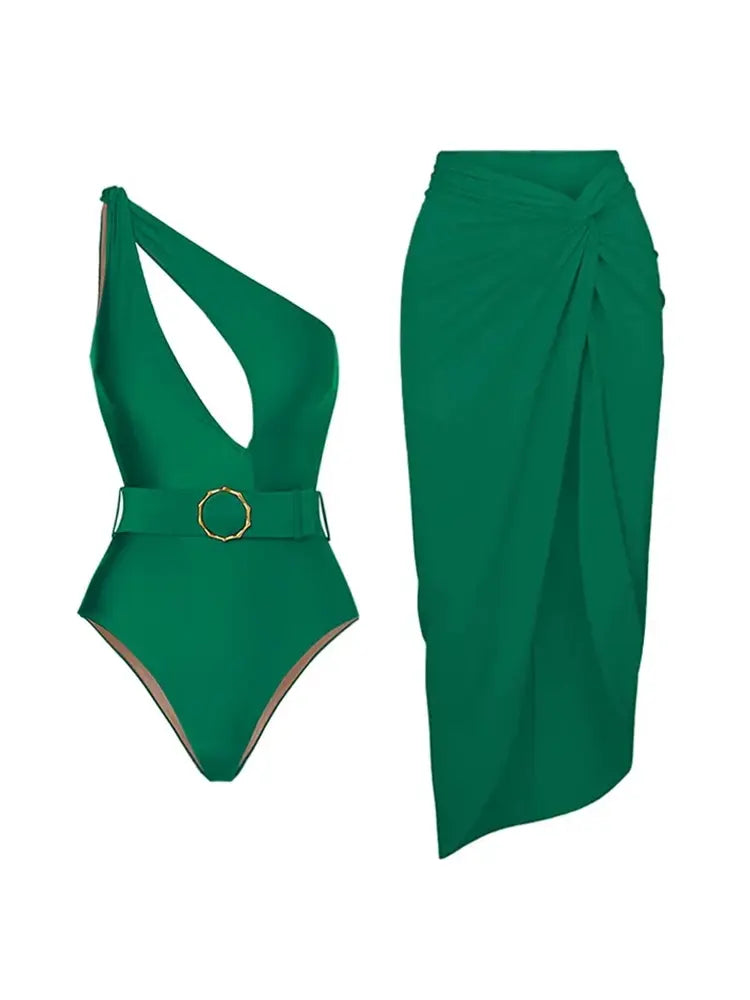 Elegant Green Backless Swimsuit Set