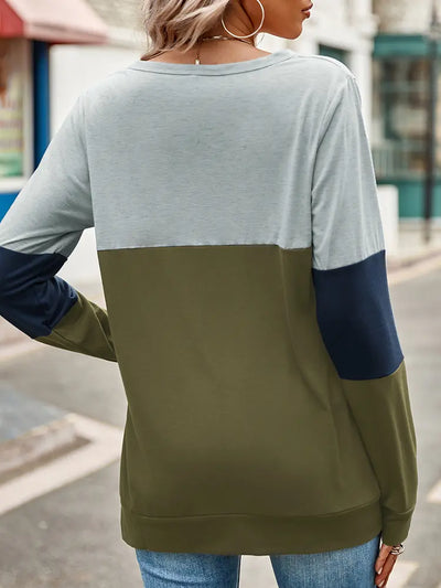 Colorblock Hollow-Out Loose Sweatshirt