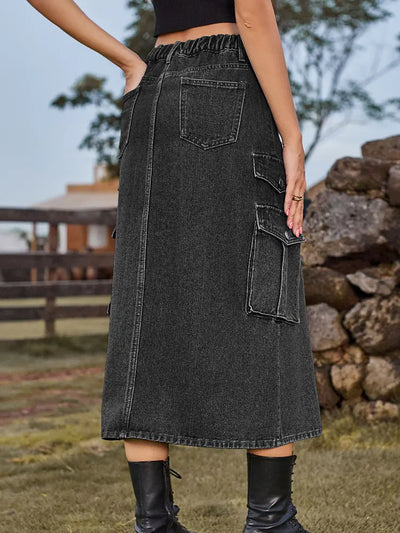American Style Elastic Waist Denim Skirt