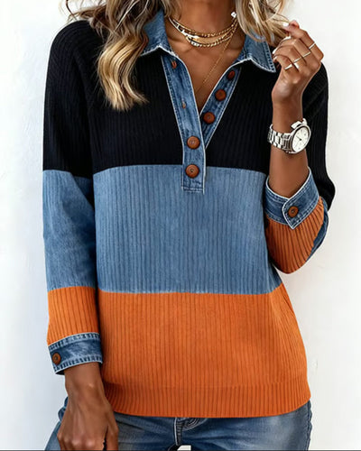 Stella® | Fashionable Top with Lapel and Contrast Color