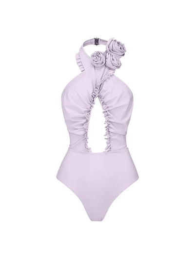3D Floral Halter Backless Swimsuit Set