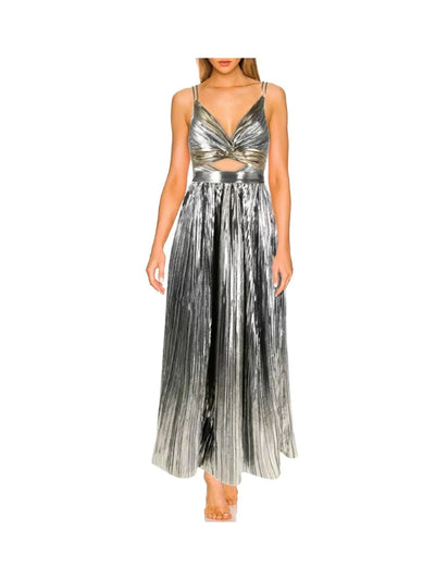 Cutout Silver Patchwork One-Piece with Skirt