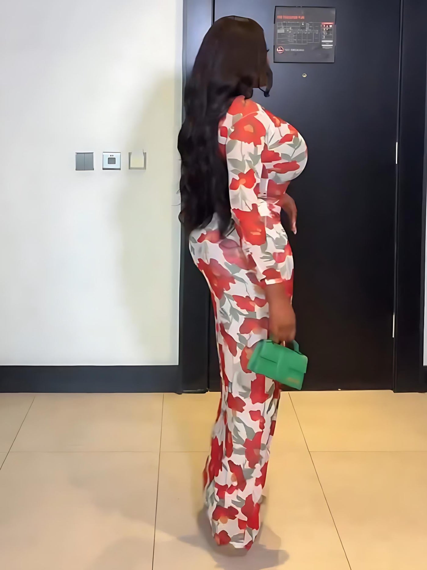 Red Floral Print Bodysuit Skirt Set