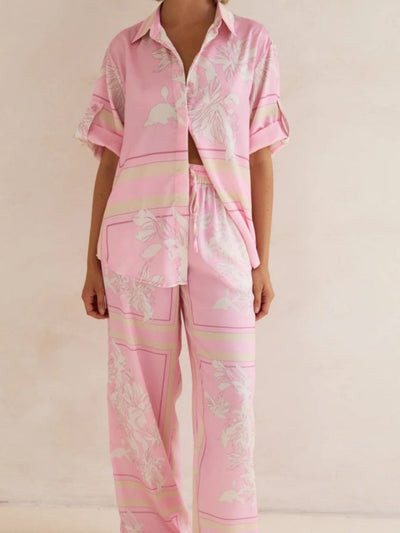 Casual Printed Cardigan Home Set