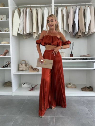 Summer Solid-Color Tube Top Pants Set