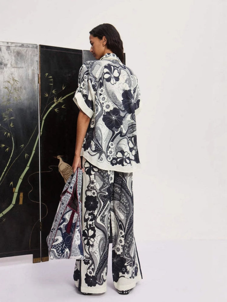 Stylish Linen Printed Pants Set