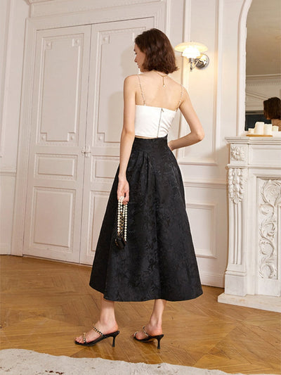 French A-Line Floral Jacquard  Skirt
