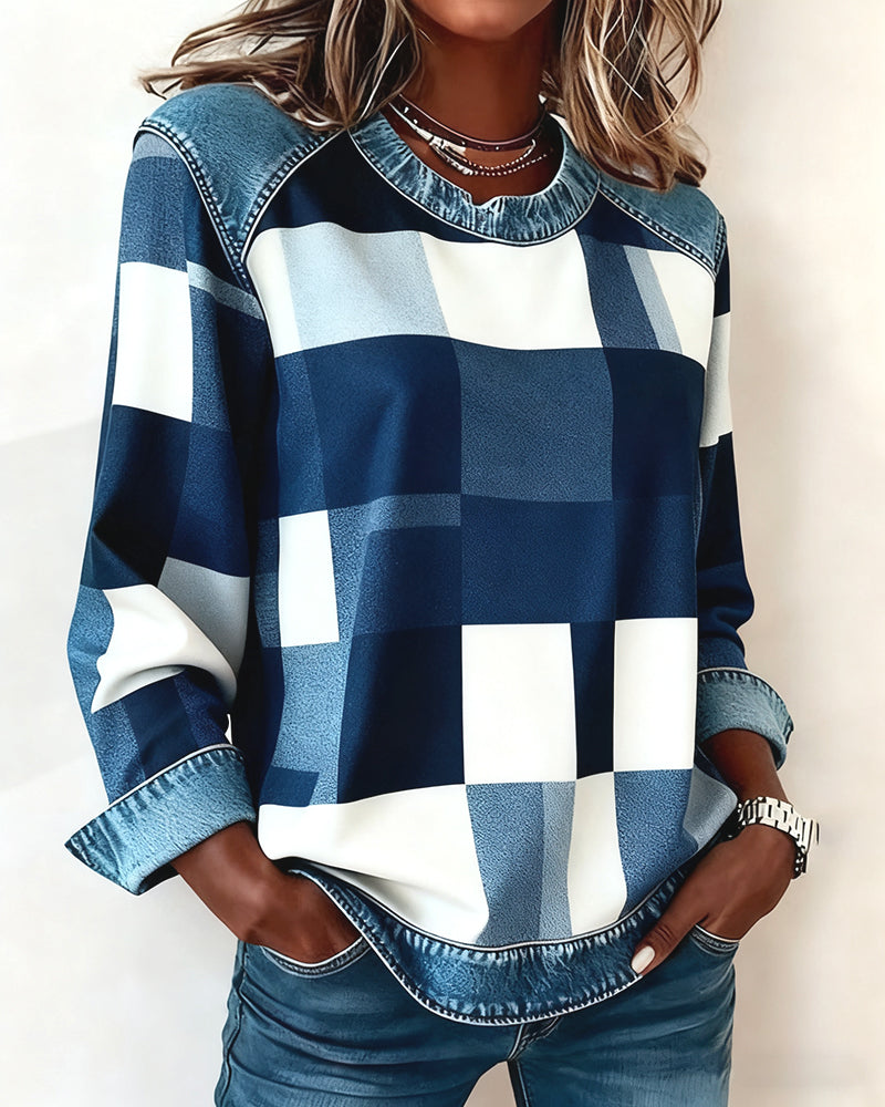Stella® | Sweatshirt with Check Patchwork and Contrast Color