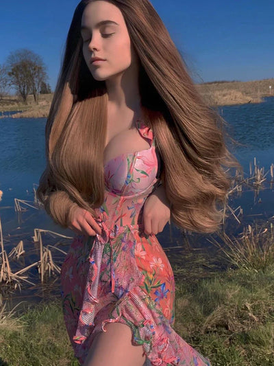 Mesh Patchwork Printed Swimsuit Set