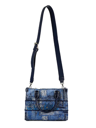 Deep Blue Structured Heavy-Stitch Tote Bag