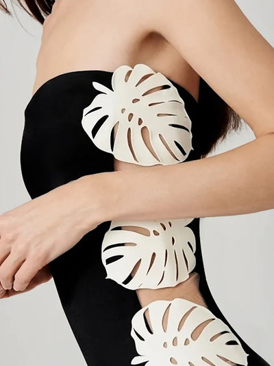 Leaf Patchwork Cutout Strapless Swimsuit