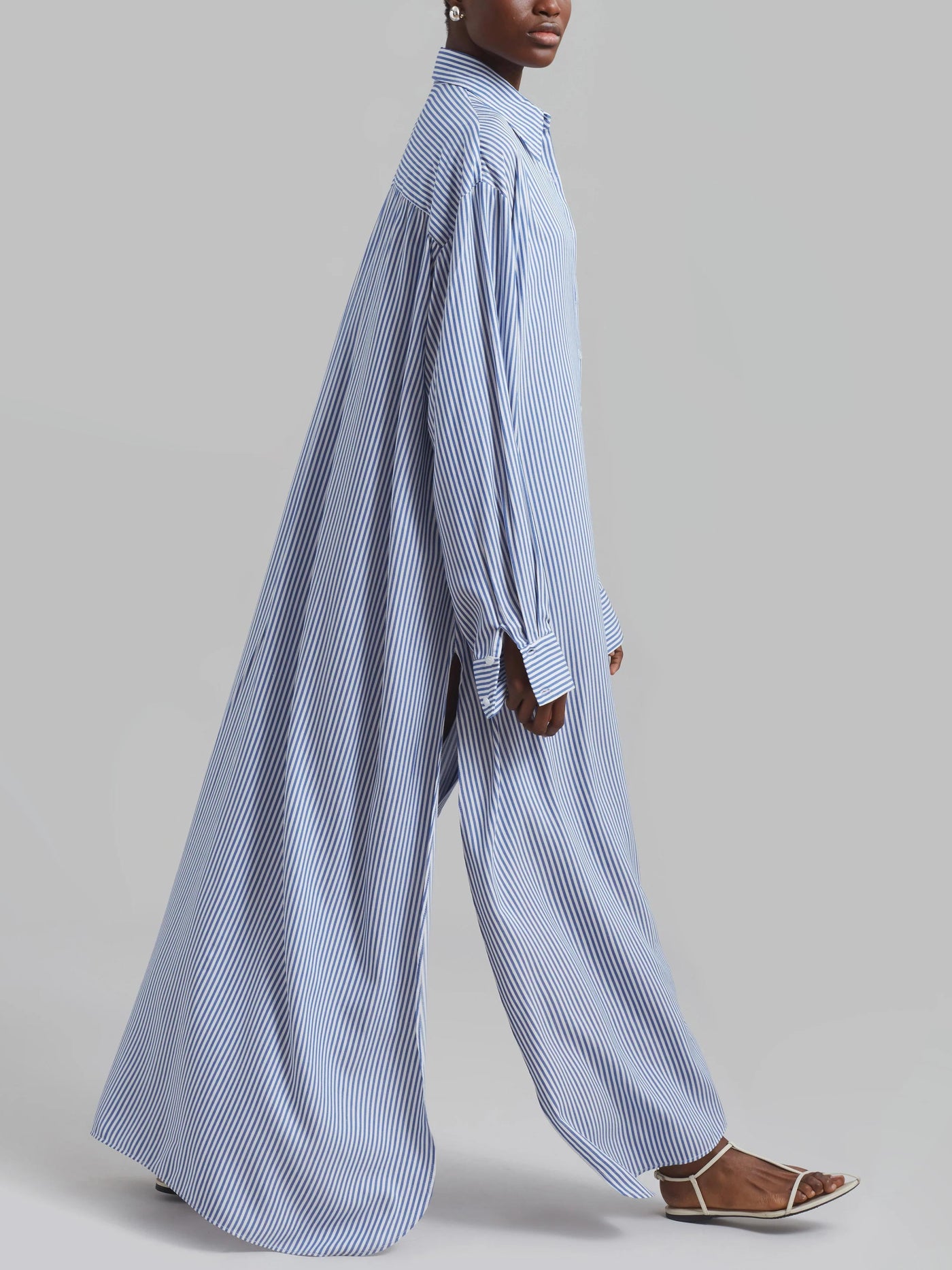 Avery Fluid Shirt Dress - White/Blue Stripe