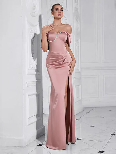 Elegant One-Shoulder Diamond-Detail Gown