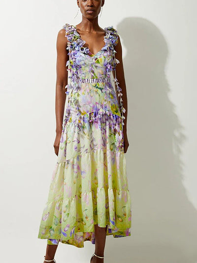 Floral Appliqué Tie-Up Fairy Style Swimsuit