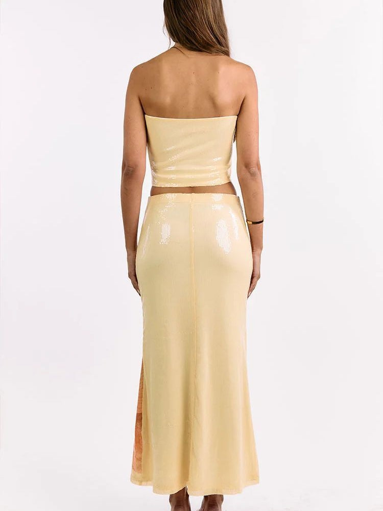 Tropical Print Strapless  Maxi Dress Set