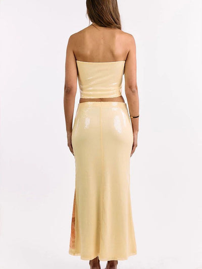 Tropical Print Strapless  Maxi Dress Set