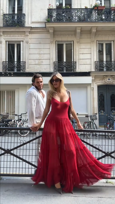 Scarlet Sheer Tiered Spaghetti Strap Maxi Dress