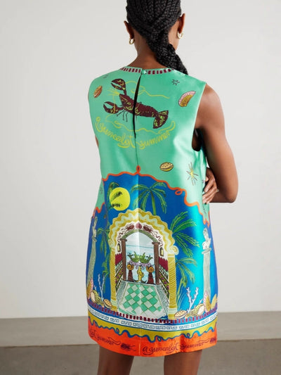 Botanical Print Satin Dress