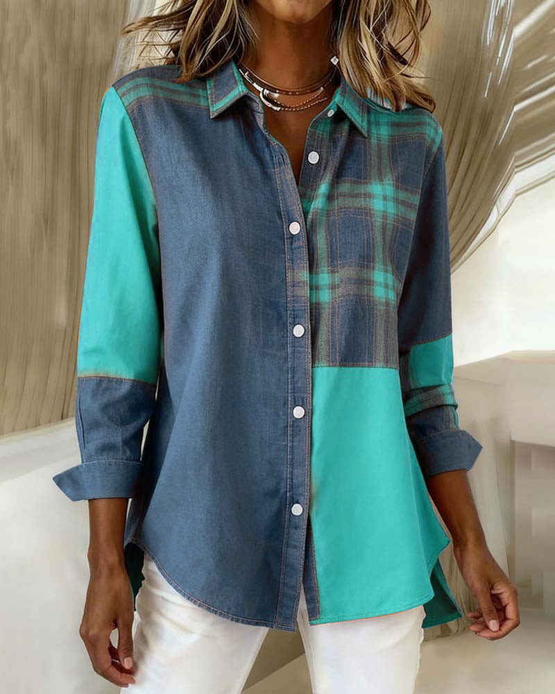 Stella® | Shirt with Notched Collar and Checked Contrast Design