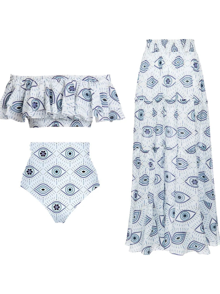 Ruffle Bandeau Evil Eye Bikini Set