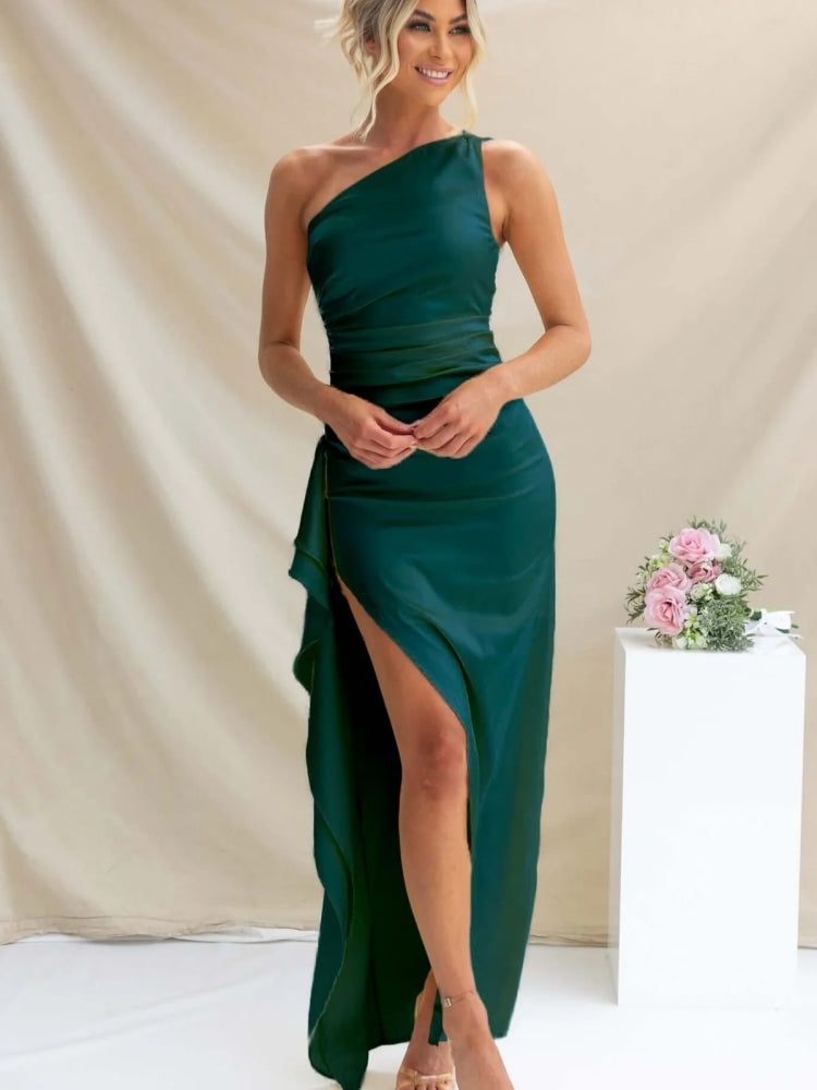 One-Shoulder Slit Evening Dress