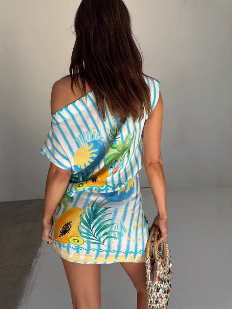 Temperament lace-up linen bodycon dress set