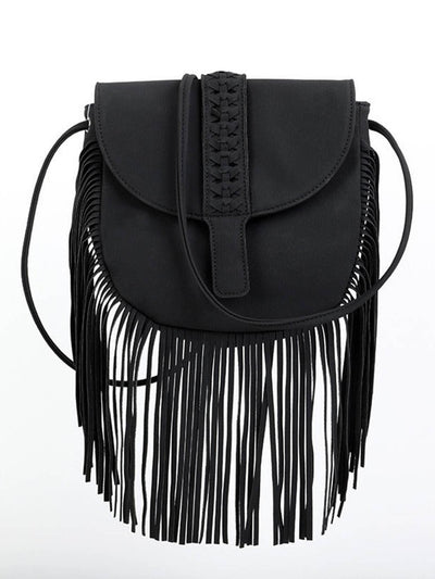 Woven Semi Circular Leather Tassel Crossbody Bag