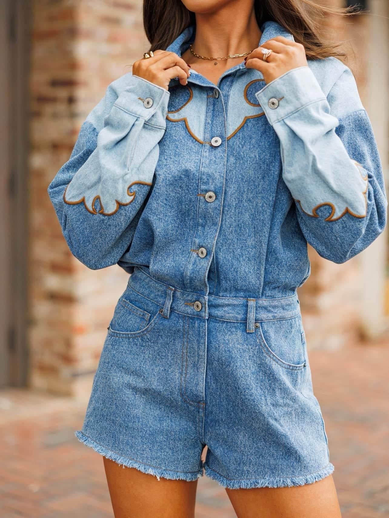 Rodeo Row Denim Romper