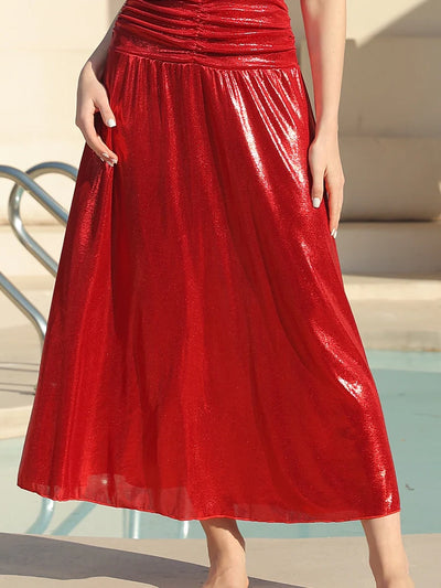 Red Sequin Appliqué Glossy Swimsuit Set