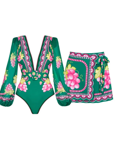 Long Sleeve Short skirt Swimsuit Set