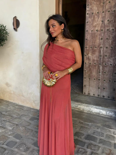 Toledo One Shoulder Mesh Maxi Dress