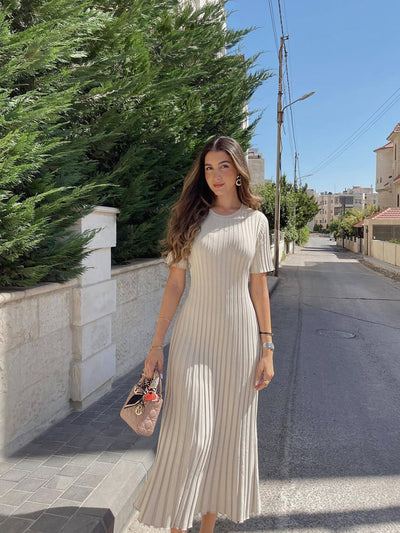 Casual Striped Crew Neck Knit Maxi Dress