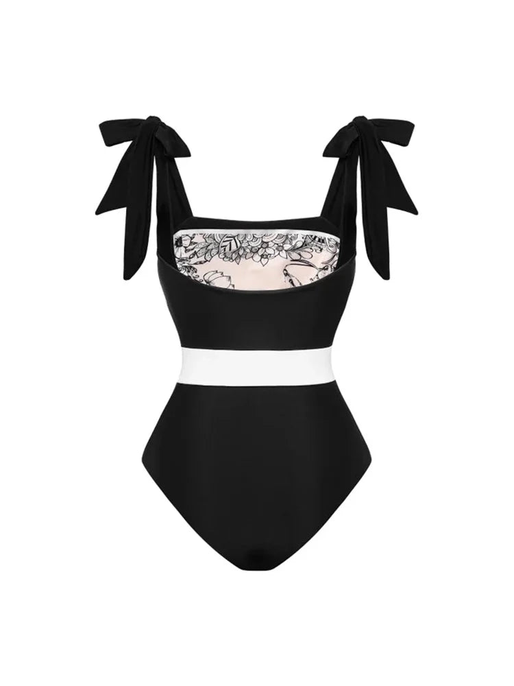 Reversible Vintage Print One Piece Swimsuit