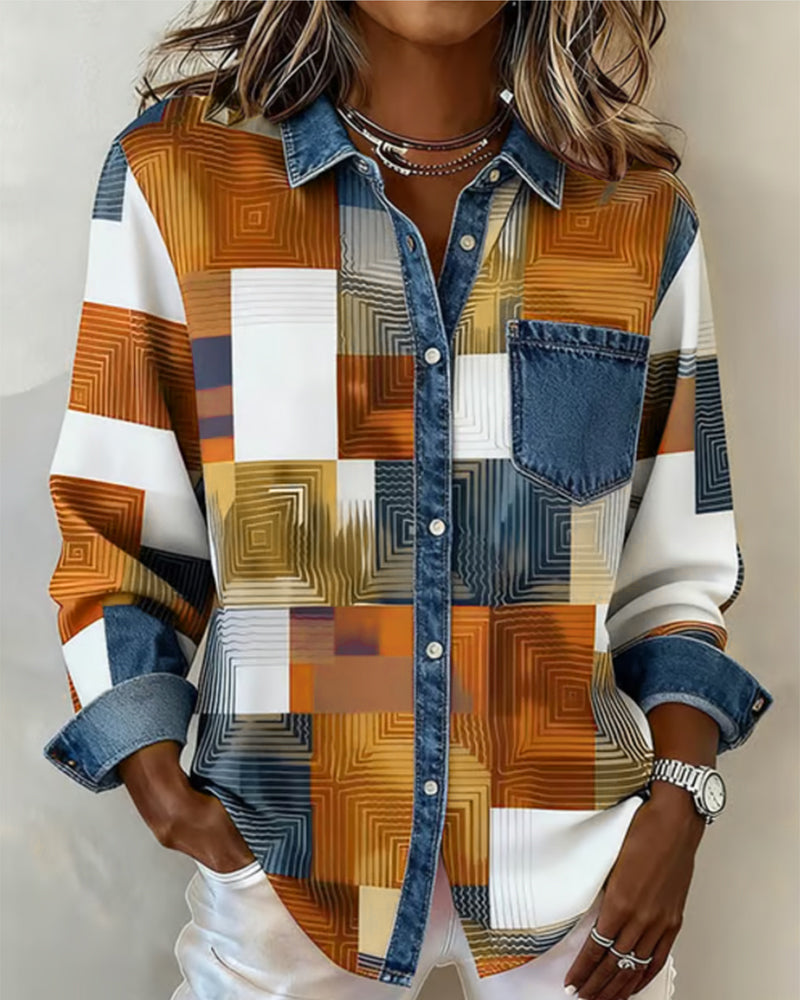 Stella® | Color Block Shirt Fashionable Collar