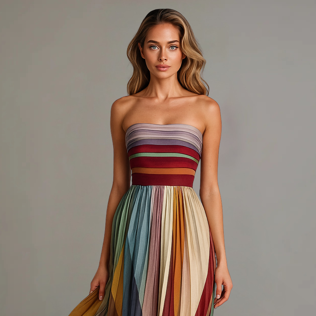 Robe Arcadia – Maxi Robe Plissée Multicolore Sans Bretelles