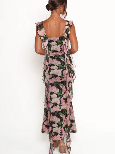 Floral Print Ribbon Laces Dress