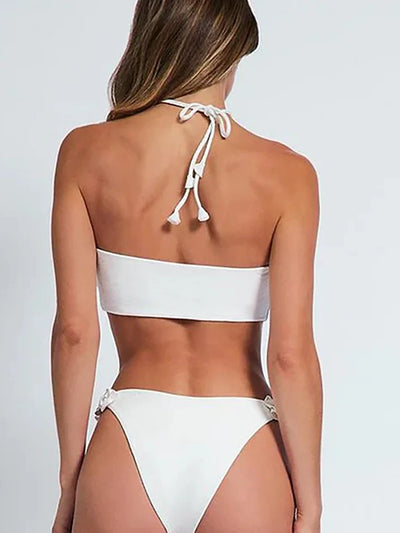 Halter Solid Color Floral Embellished Swimsuit