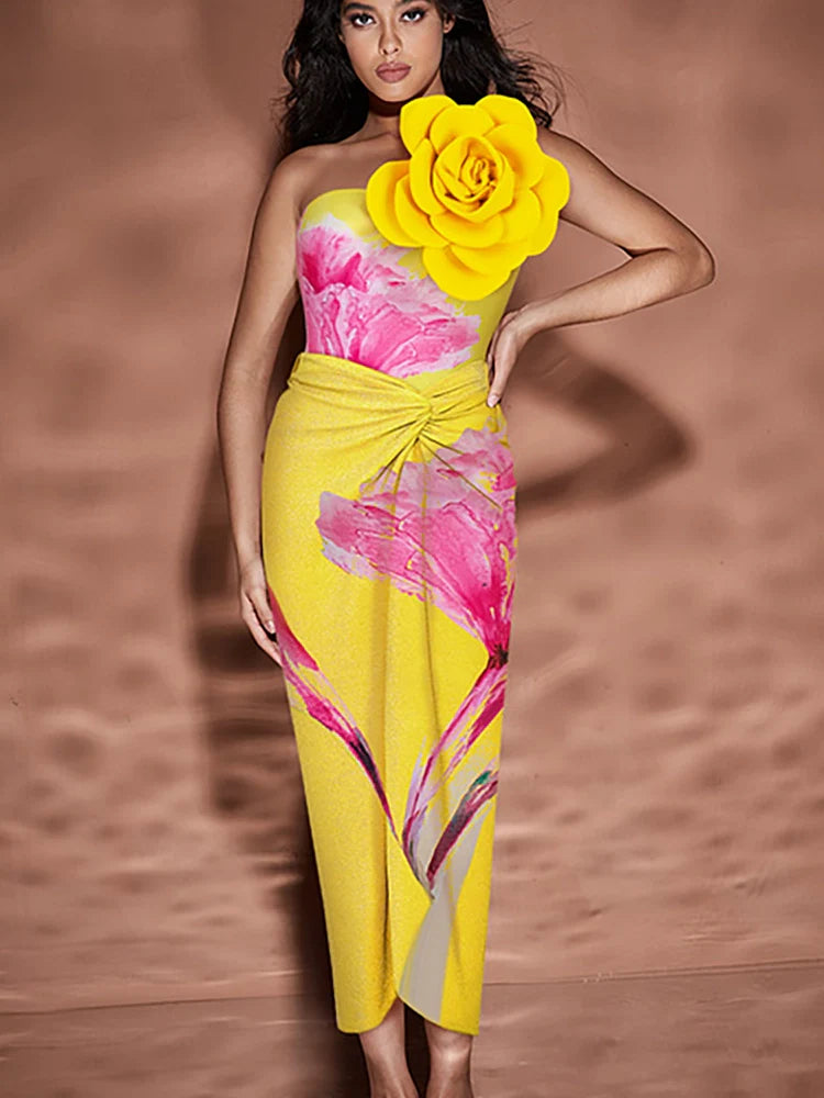 Floral Print Swimsuit with 3D Flower Detail