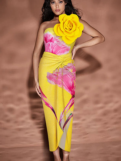 Floral Print Swimsuit with 3D Flower Detail