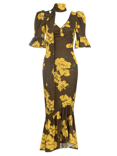 Vintage Puff Sleeve Slim Dress