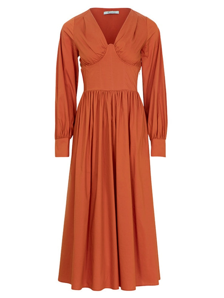 Early Spring V-Neck Waist Midi Dress