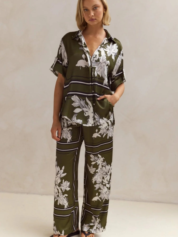 Casual Printed Cardigan Home Set