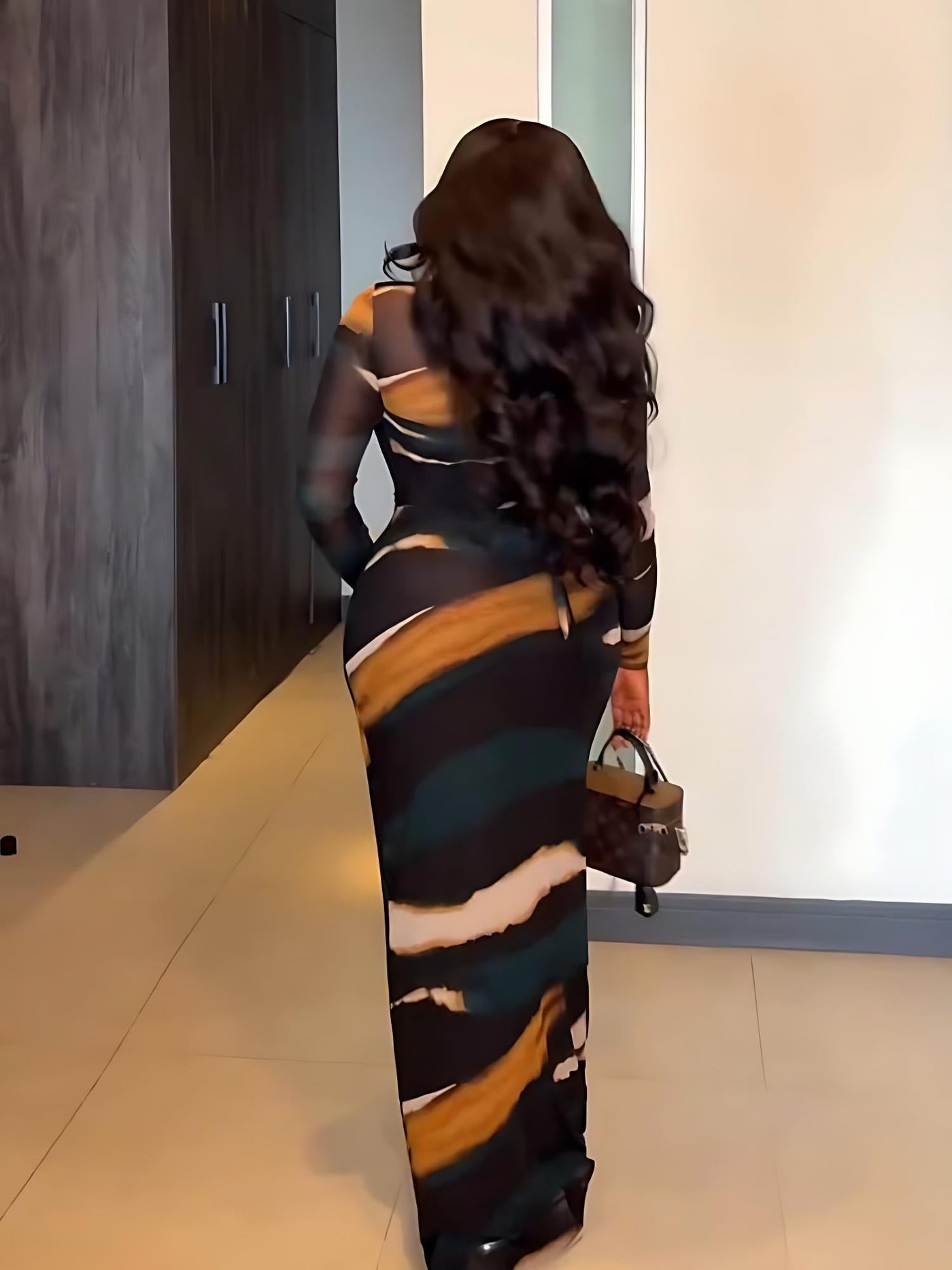 Abstract Mesh Bodysuit & Slip Dress Set