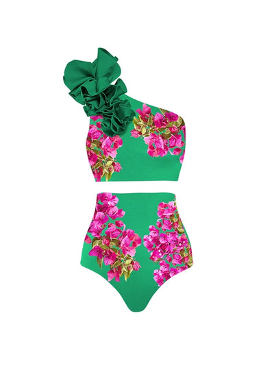 One-Shoulder Printed High-Waist Bikini Set