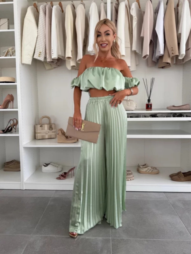 Summer Solid-Color Tube Top Pants Set