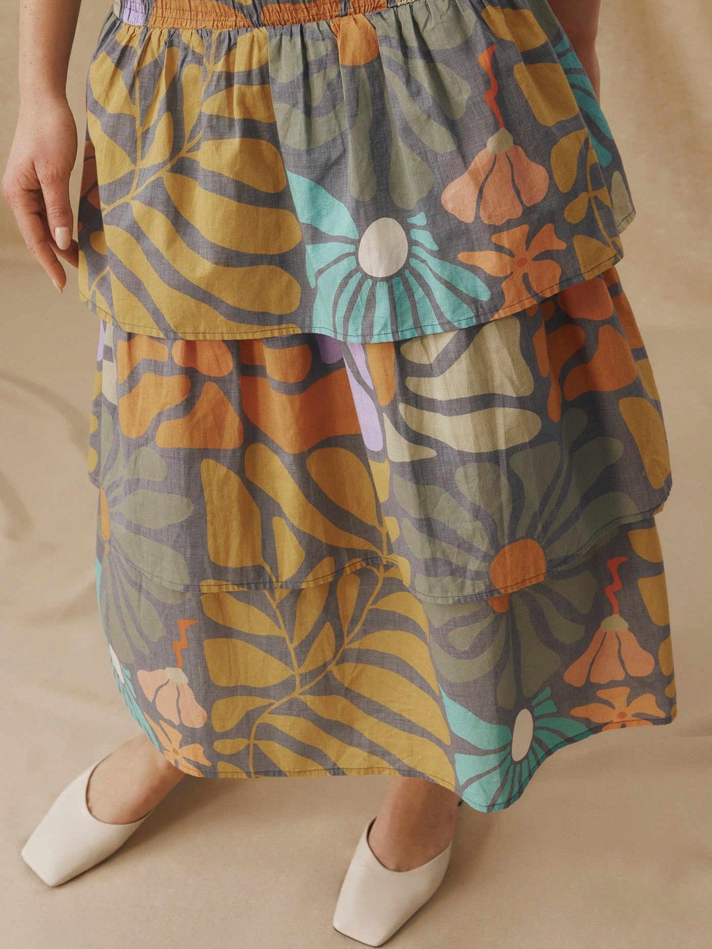 Multicolor Botanical Print Midi Dress