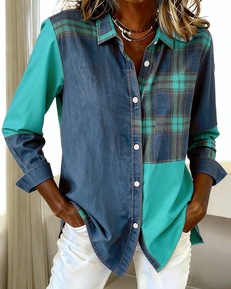 Stella® | Shirt with Notched Collar and Checked Contrast Design